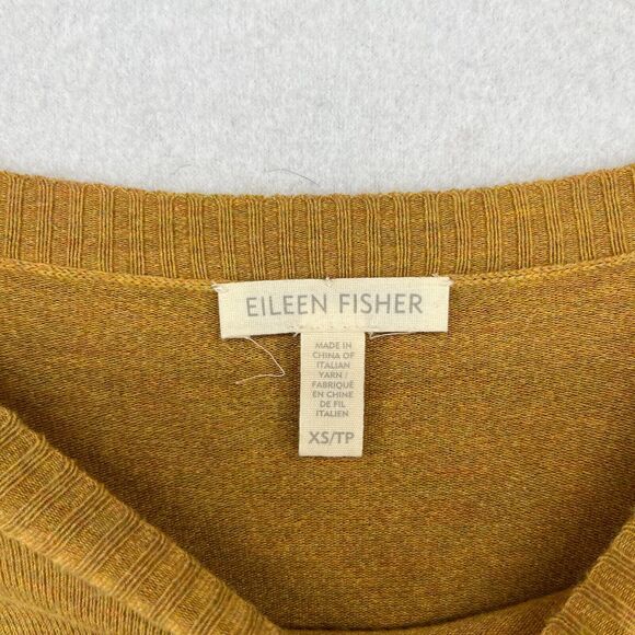 EILEEN FISHER Sweater XS Cozy Viscose Stretch Boat Neck Rib Trim Pullover Yellow - Picture 12 of 16
